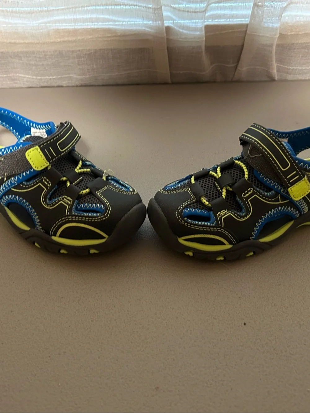 wonder nation Black Sport Sandals with Blue and Neon Yellow Accents